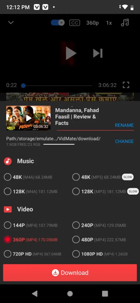 Vidmate app screenshot